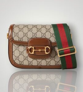 GUCCI Horsebit 1955 mini leather-trimmed printed coated-canvas shoulder bag