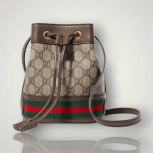 GUCCI Ophidia mini textured leather-trimmed printed coated-canvas bucket bag